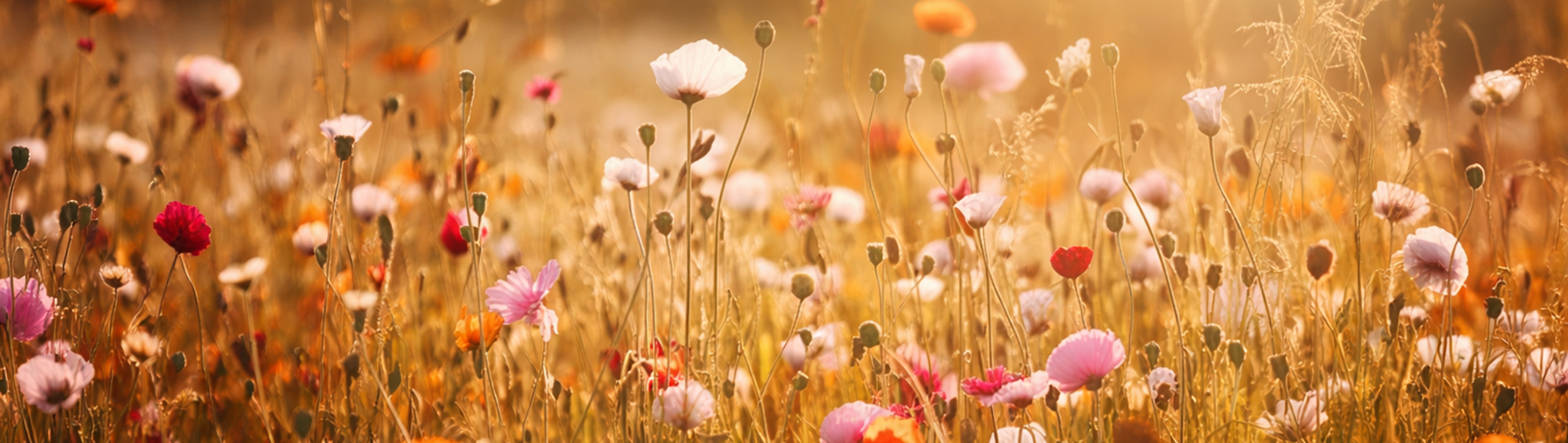 Wildflower meadow in golden hour light
